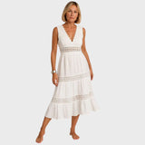 Camila | Vestido Midi Boho com Detalhes em Renda