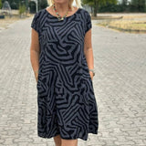 Eliška - Letní šaty s kulatým výstřihem a krásným potiskem 