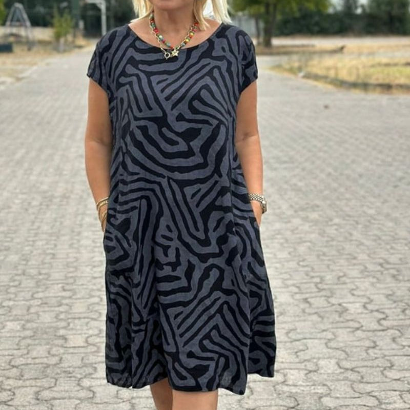 Eliška - Letní šaty s kulatým výstřihem a krásným potiskem 