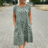 Eliška - Letní šaty s kulatým výstřihem a krásným potiskem 