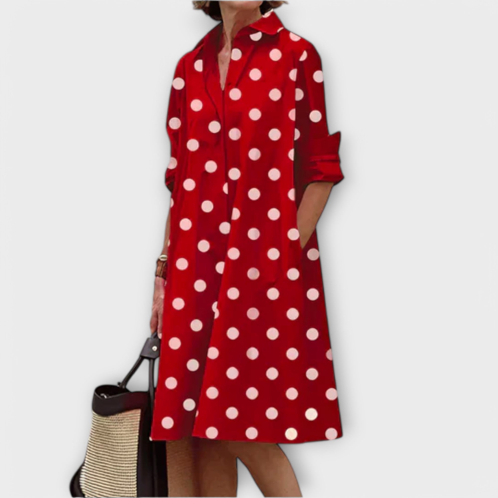 Olga - Vestido Camisa Moderno com Gola e Mangas 3/4